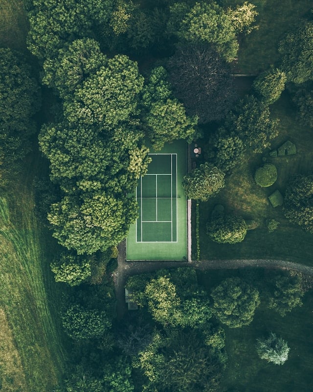 Aerial view of tennis court