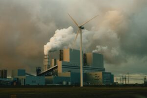 Coal-fired power plant and wind turbine